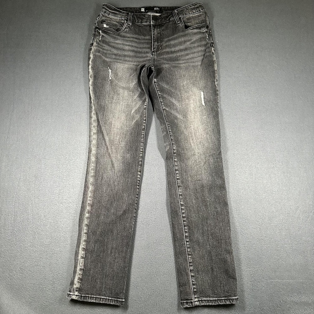 Kut From The Kloth Catherine Boyfriend Jeans Womens 6 Black Distressed Stretch